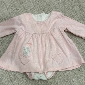 Pink Long-Sleeve Baby Dress with Bunny Design